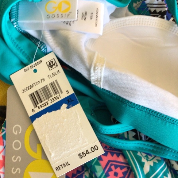 Go Gossip Womens Aqua Aztec Print Layered Cut Out Tankini Swimsuit Top Size XL - Picture 7 of 8